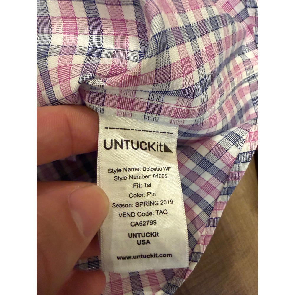 UNTUCKit Button Down Shirt Mens Large Tall Slim Pink Plaid Dolcetto 01065 - Picture 4 of 7